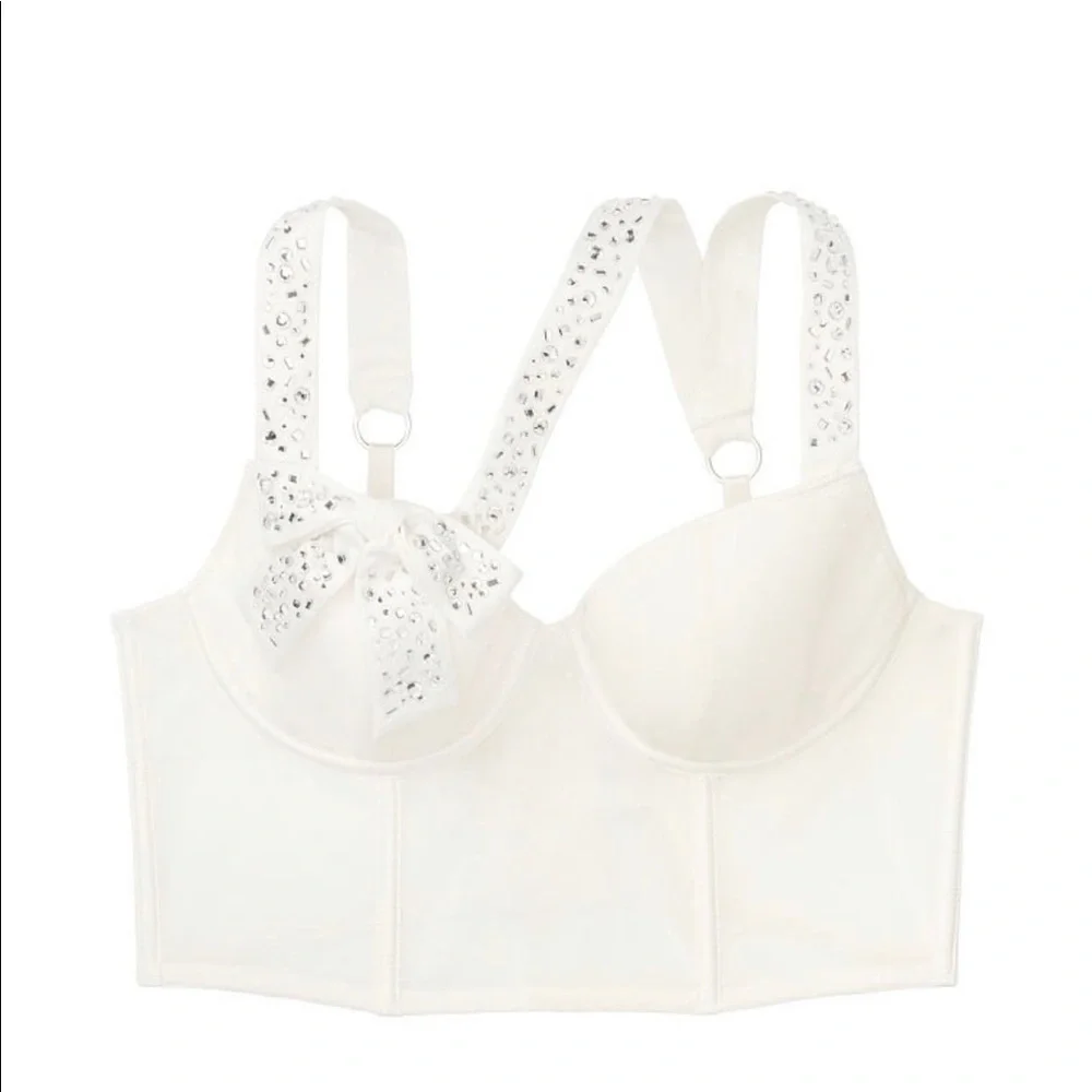 🆕 VICTORIA SECRET | White Dream Angels Bow Bustier White Embellished 32C - Picture 2 of 7